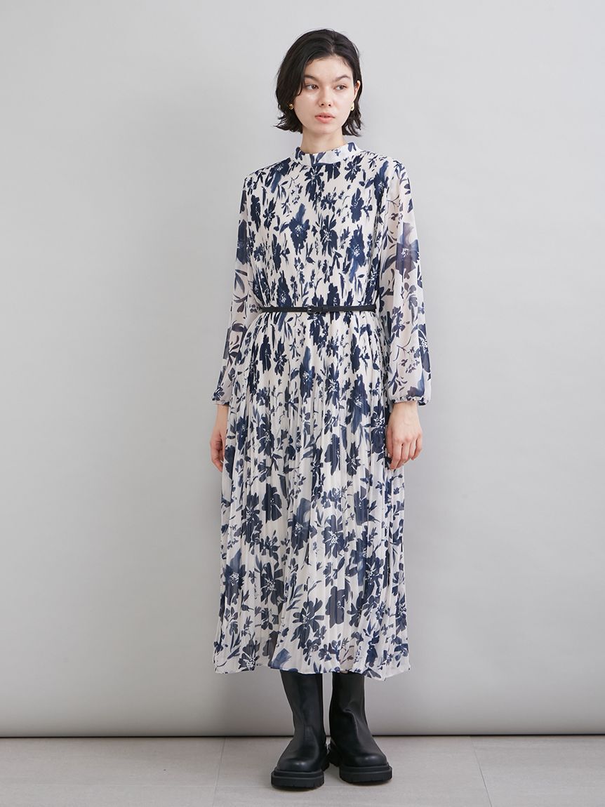Mila Owen「プリーツ花柄ベルト付きワンピース」|ワンピース|