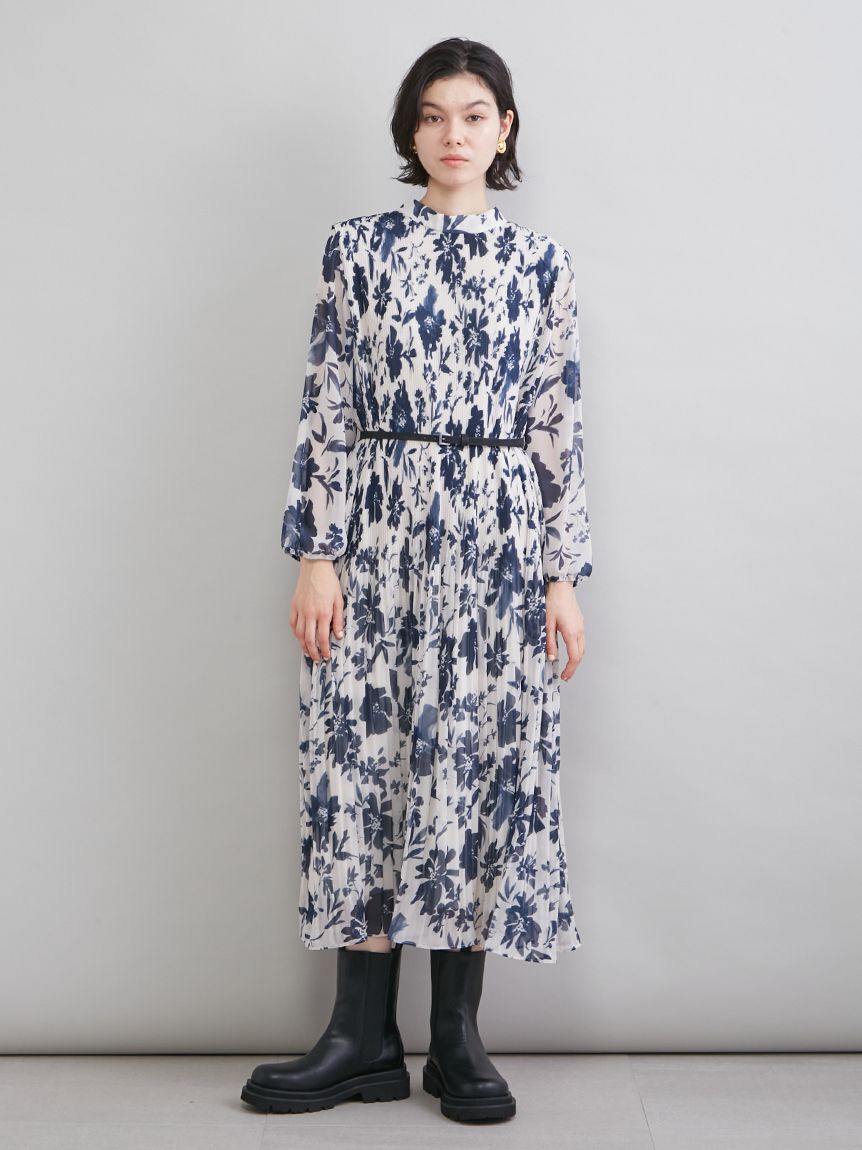 Mila Owen「プリーツ花柄ベルト付きワンピース」|ワンピース|