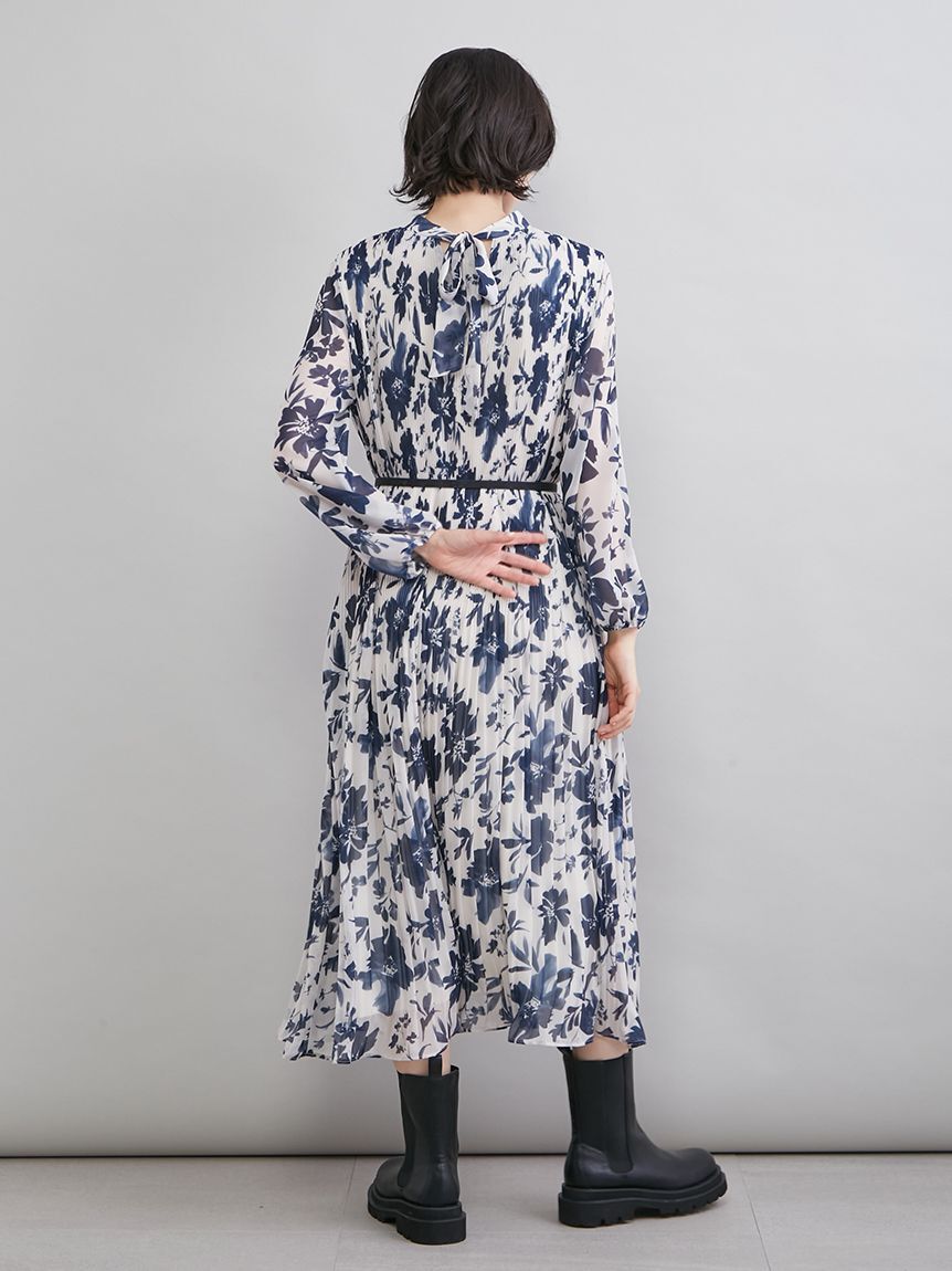 Mila Owen「プリーツ花柄ベルト付きワンピース」|ワンピース|