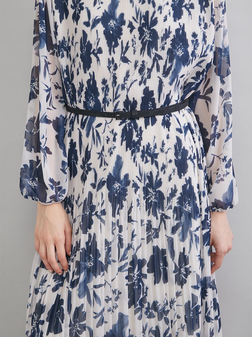 Mila Owen「プリーツ花柄ベルト付きワンピース」|ワンピース|