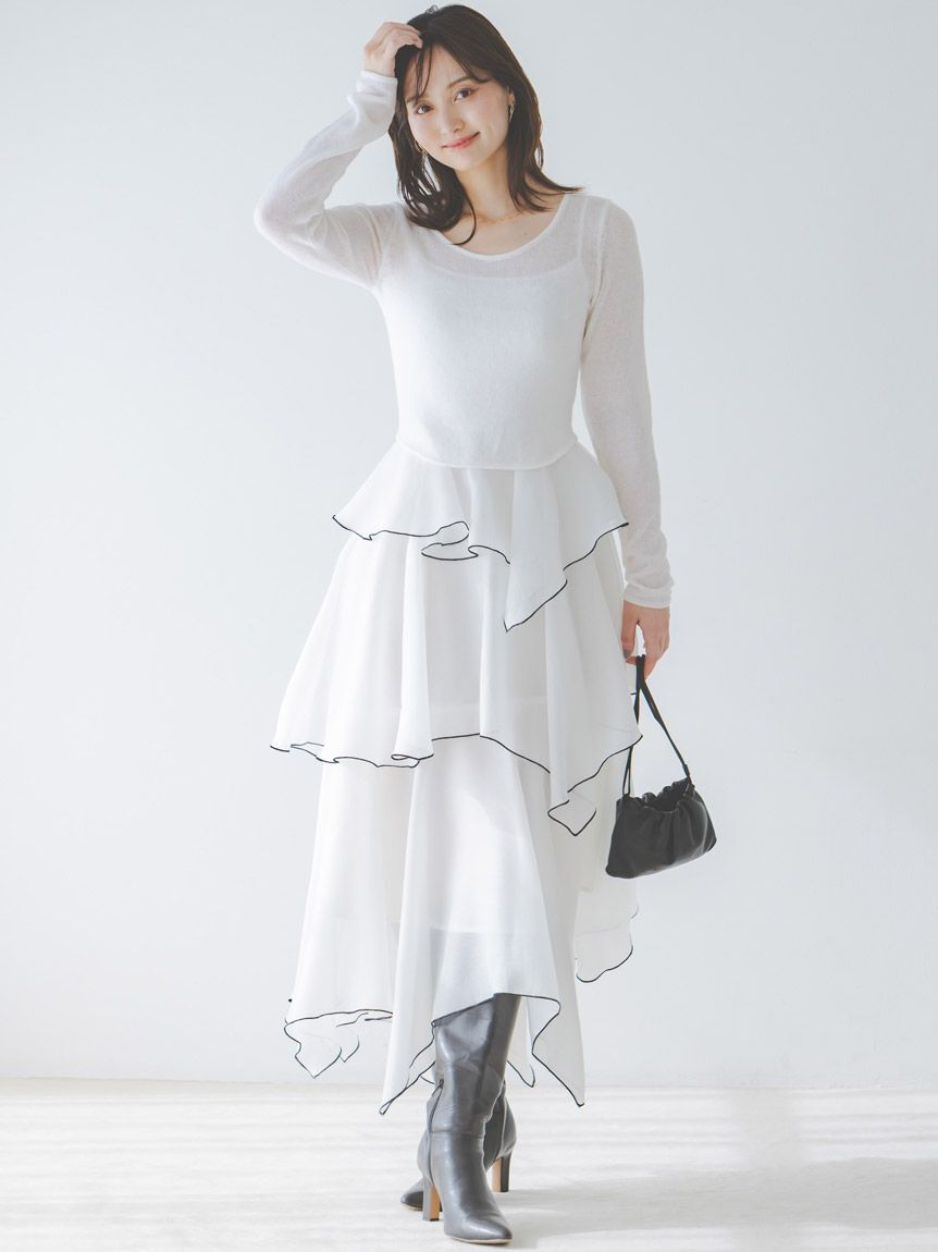 SNIDEL「シアーイレヘムニットコンビワンピース」|ワンピース|