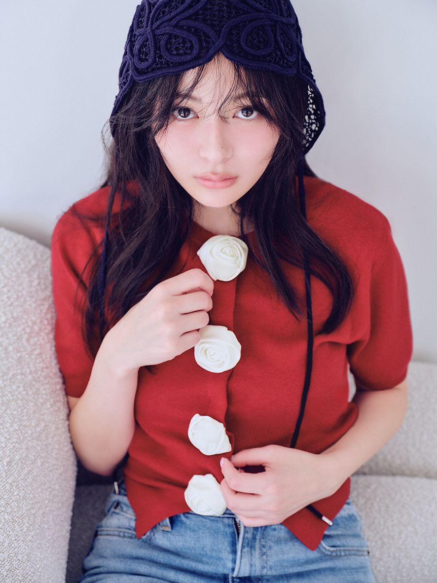 SNIDEL「【WEB限定/ROSE Collection】モチーフボタンニットカーディガン」|カーディガン|RED