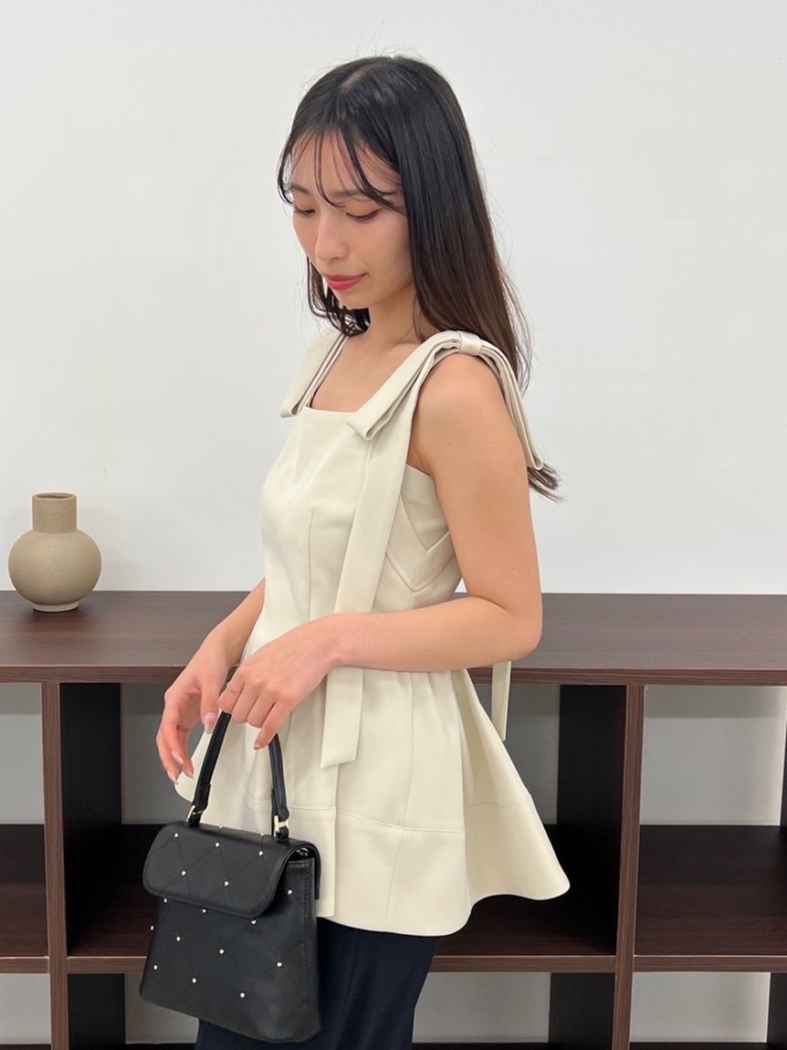 FRAY I.D「【WEB限定】リボンペプラムトップス／ウォッシャブル」|シャツ・ブラウス|