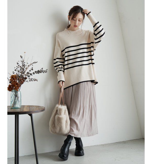 ikka「バックスリットボーダーニットプルオーバー」|ニット・セーター|