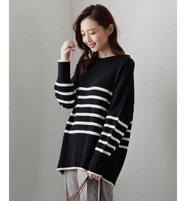 ikka「バックスリットボーダーニットプルオーバー」|ニット・セーター|