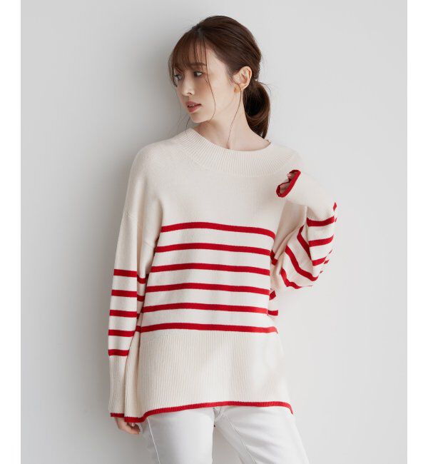 ikka「バックスリットボーダーニットプルオーバー」|ニット・セーター|