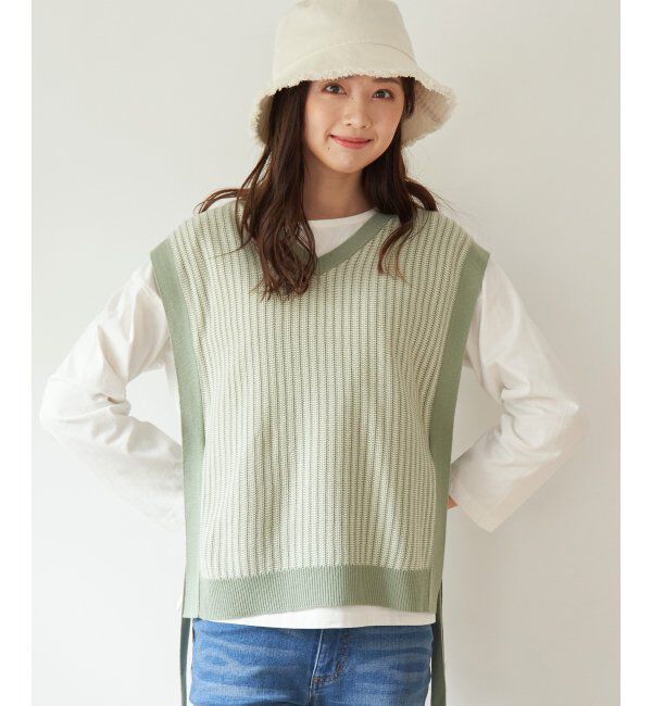 ikka「サイドリボンニットベスト」|ニット・セーター|