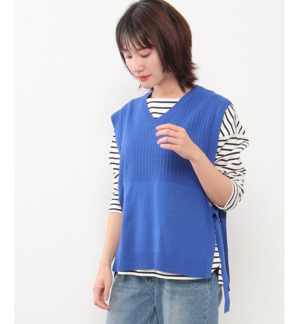 ikka「サイドリボンニットベスト」|ニット・セーター|ブルー