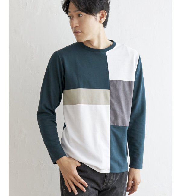 ikka「ポンチブロックスロンT」|Tシャツ・カットソー|グリーン