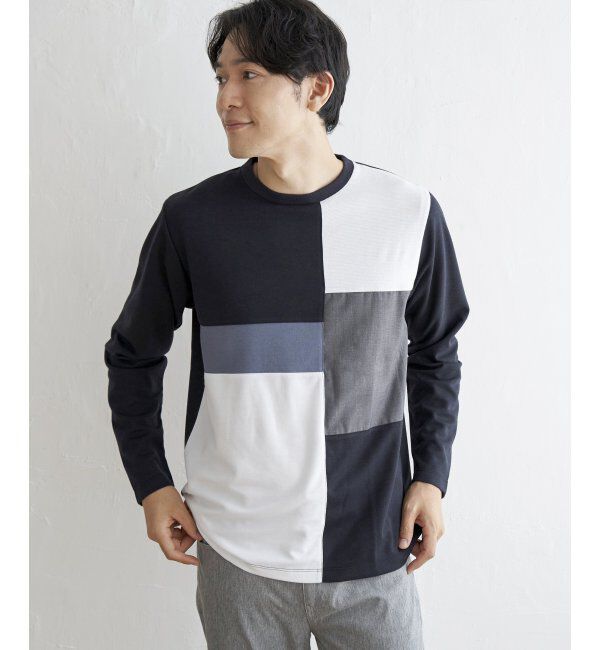 ikka「ポンチブロックスロンT」|Tシャツ・カットソー|ネイビー