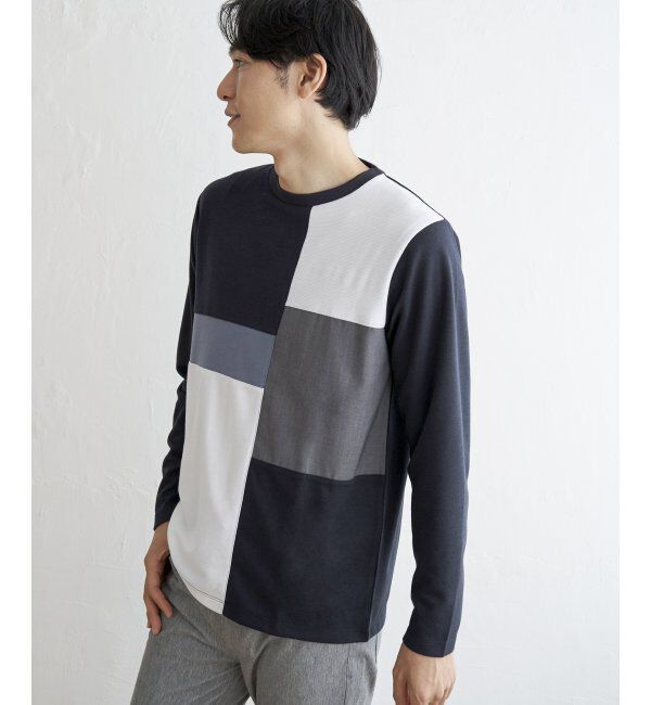 ikka「ポンチブロックスロンT」|Tシャツ・カットソー|