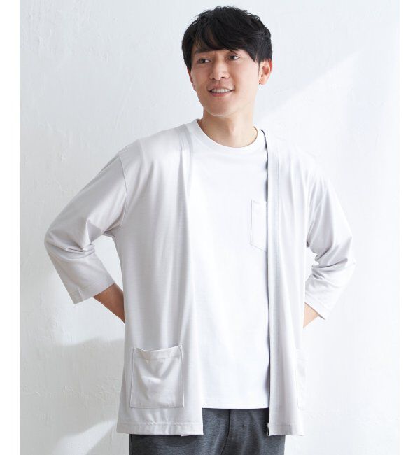 ikka「7分バイカラーボタンレスカーディガン」|カーディガン|ライトグレイ