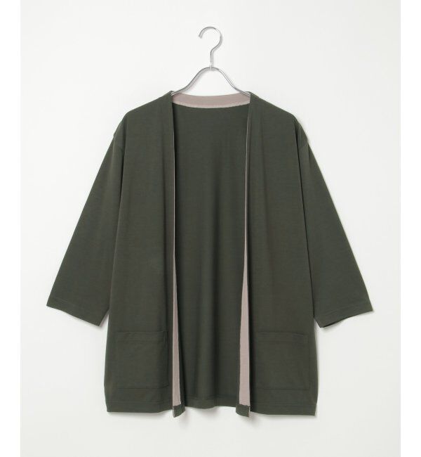 ikka「7分バイカラーボタンレスカーディガン」|カーディガン|