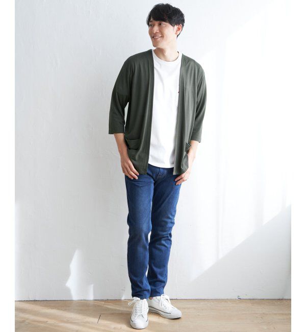 ikka「7分バイカラーボタンレスカーディガン」|カーディガン|