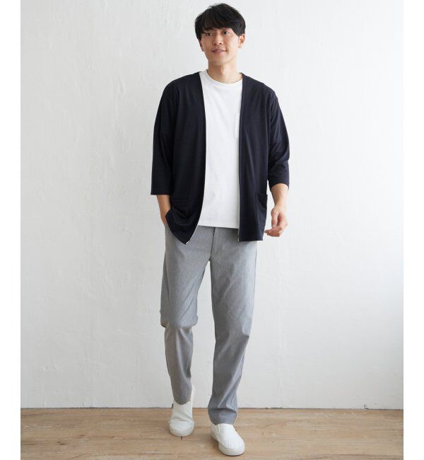 ikka「7分バイカラーボタンレスカーディガン」|カーディガン|