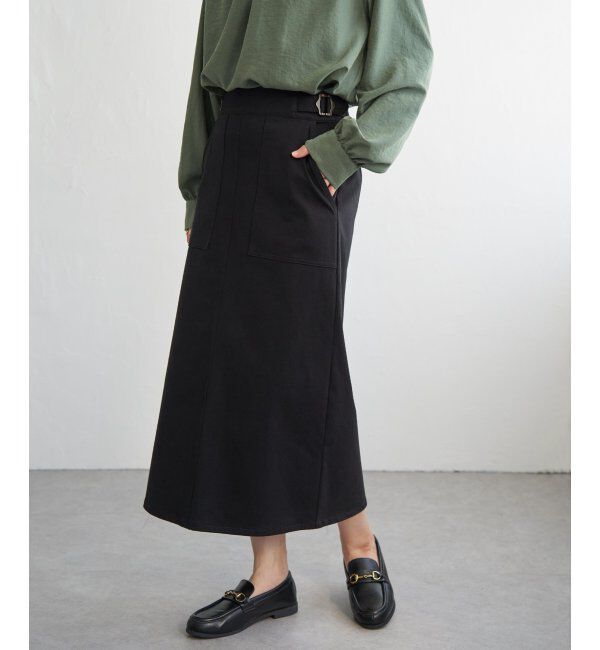 ikka「GOKU楽Iラインタイトスカート」|スカート|ブラック