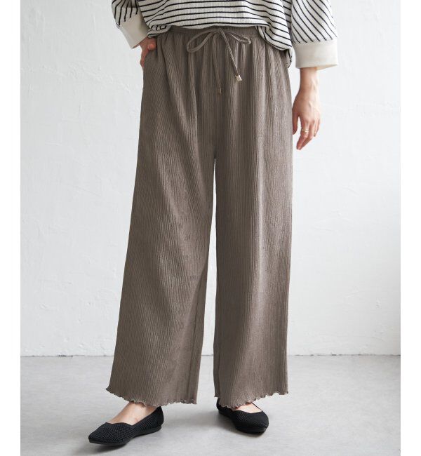 ikka「ジャガードプリーツワイドパンツ」|その他|ベージュ