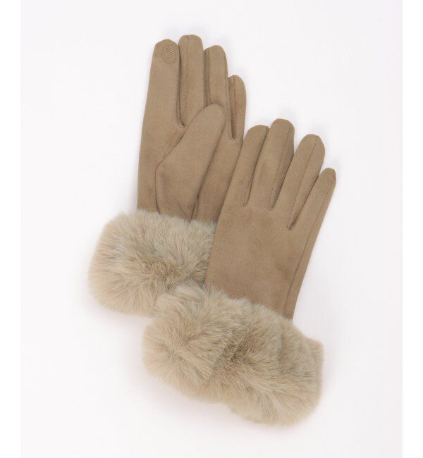 ikka「エコスエードファーツキグローブ」|手袋|ベージュ