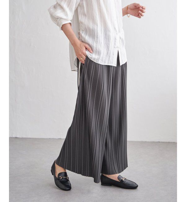 ikka「カットプリーツワイドパンツ【親子コーデ】」|その他|チャコール