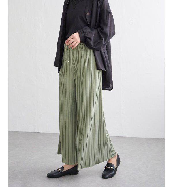 ikka「カットプリーツワイドパンツ【親子コーデ】」|その他|カーキ