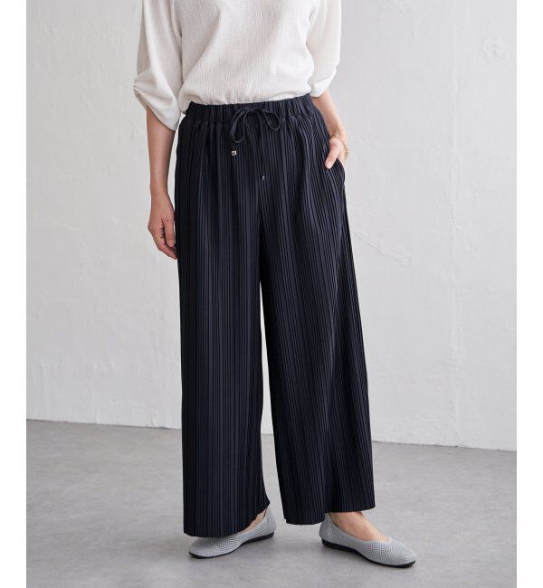 ikka「カットプリーツワイドパンツ【親子コーデ】」|その他|ネイビーブルー