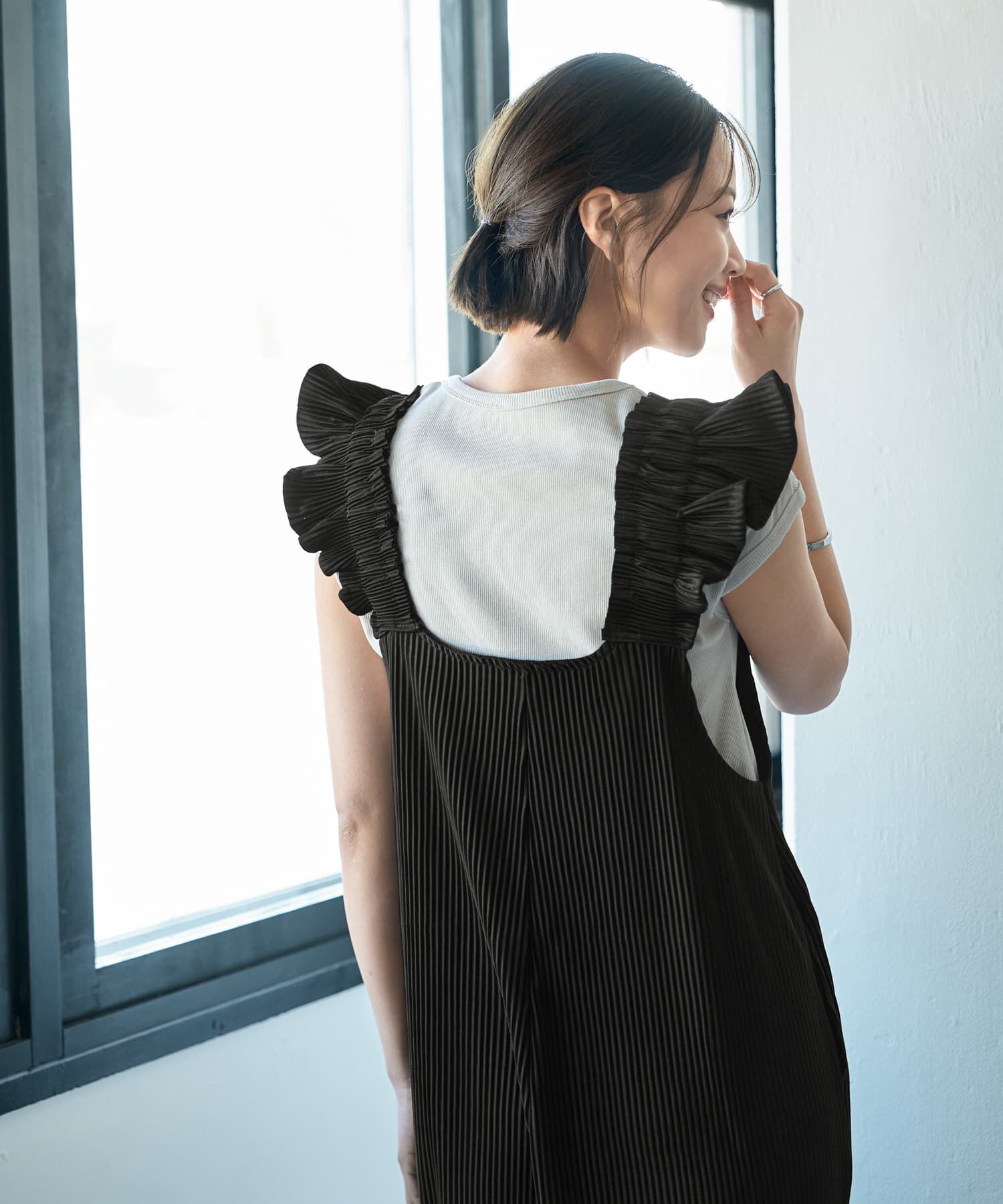 STYLE DELI「プリーツ加工フリルストラップサロペット」|オールインワン|