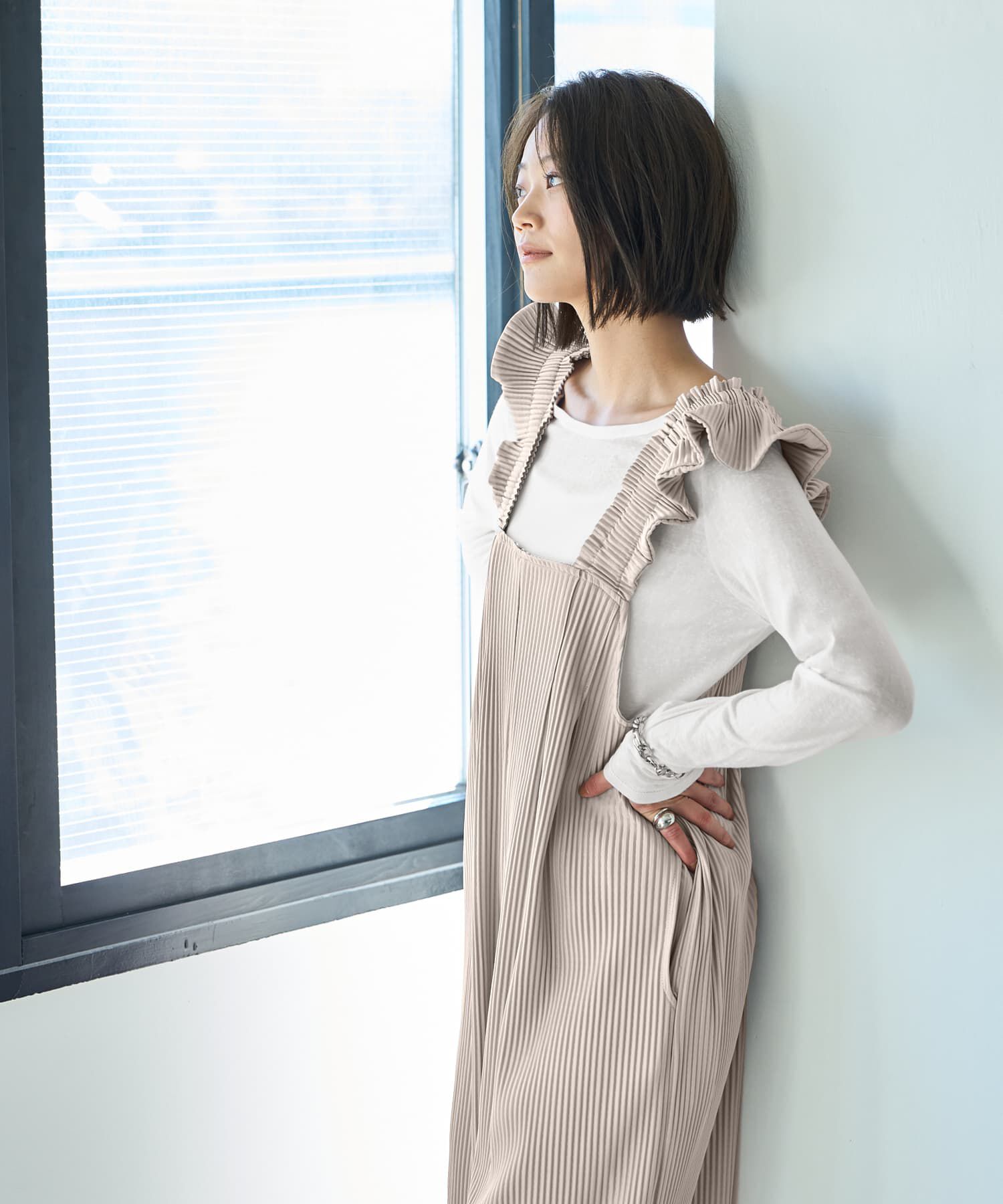 STYLE DELI「プリーツ加工フリルストラップサロペット」|オールインワン|