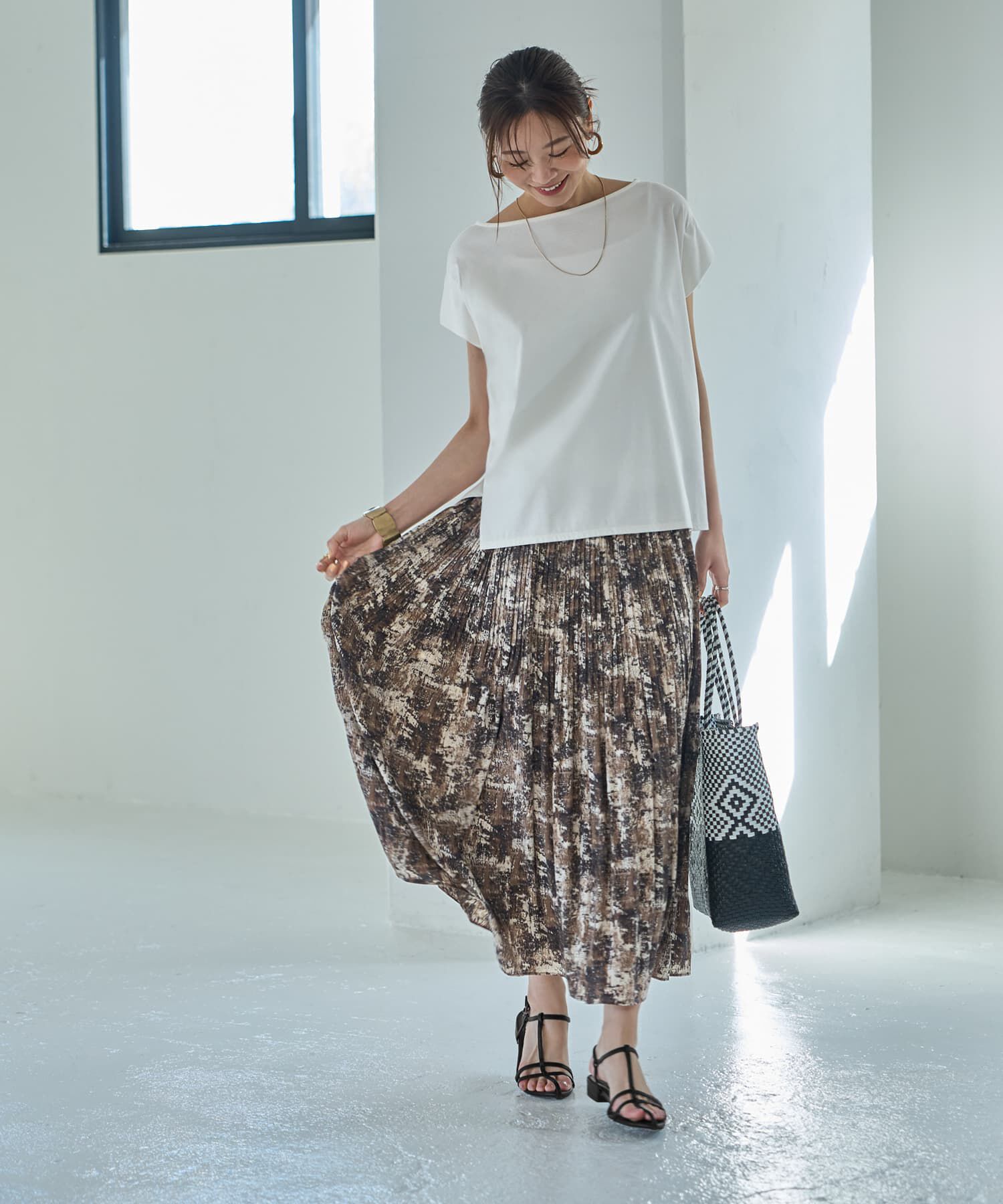 STYLE DELI「カラーMIX柄フェードアウトプリーツスカート」|フレア|