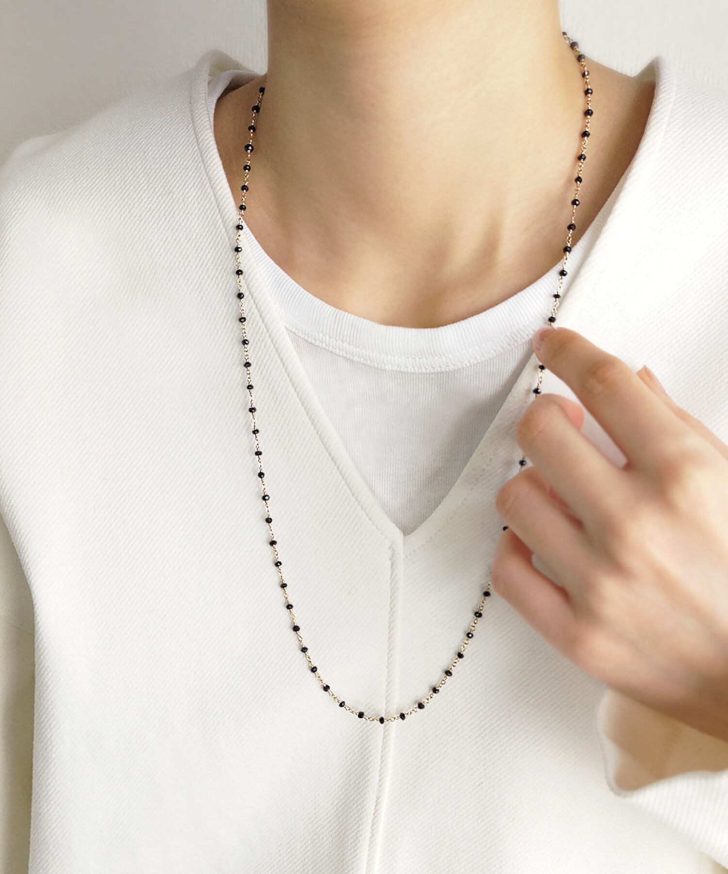  「【WEB限定】K14GF 天然石 ロングネックレス」|ネックレス|BLK