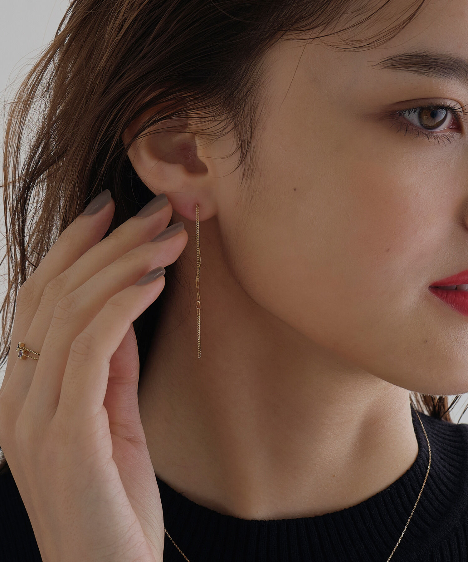 JUPITER「【K10】ダブルチェーンイヤリング」|イヤリング|