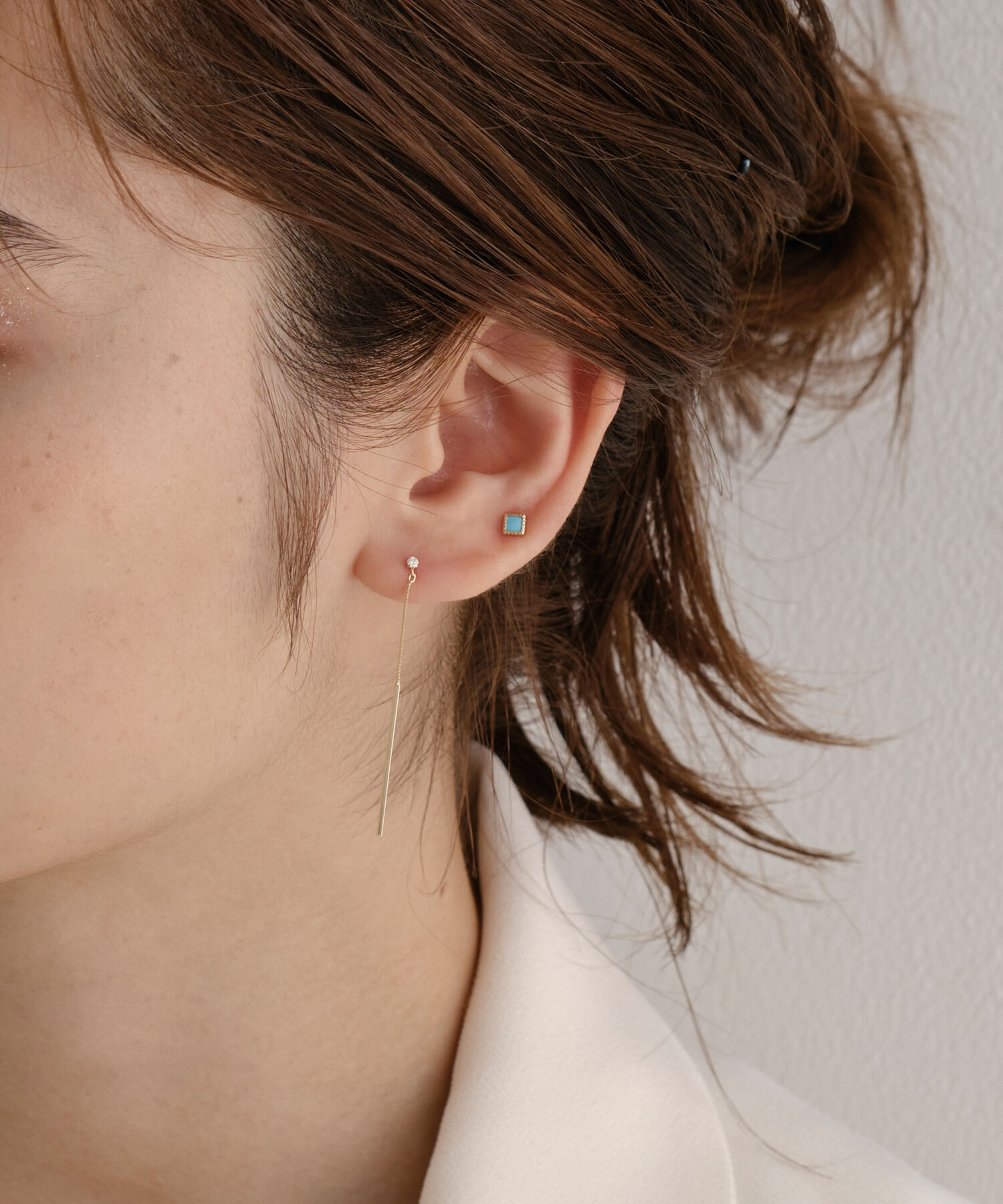 JUPITER「【K10】スクエア天然石ピアス/ターコイズ」|ピアス|