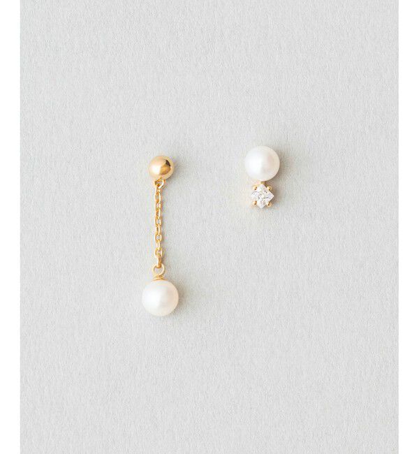 Jouete「ジルコニア&times;パール チュージング ピアス」|ピアス|イエローゴールド