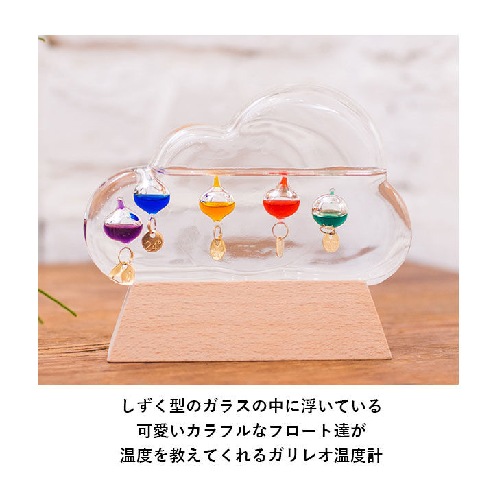 BACKYARD FAMILY「温度計 おしゃれ 通販 ガリレオ温度計 ガラスフロート温度計 雲 クラウド 木製 ナチュラル」|クロック・置時計|