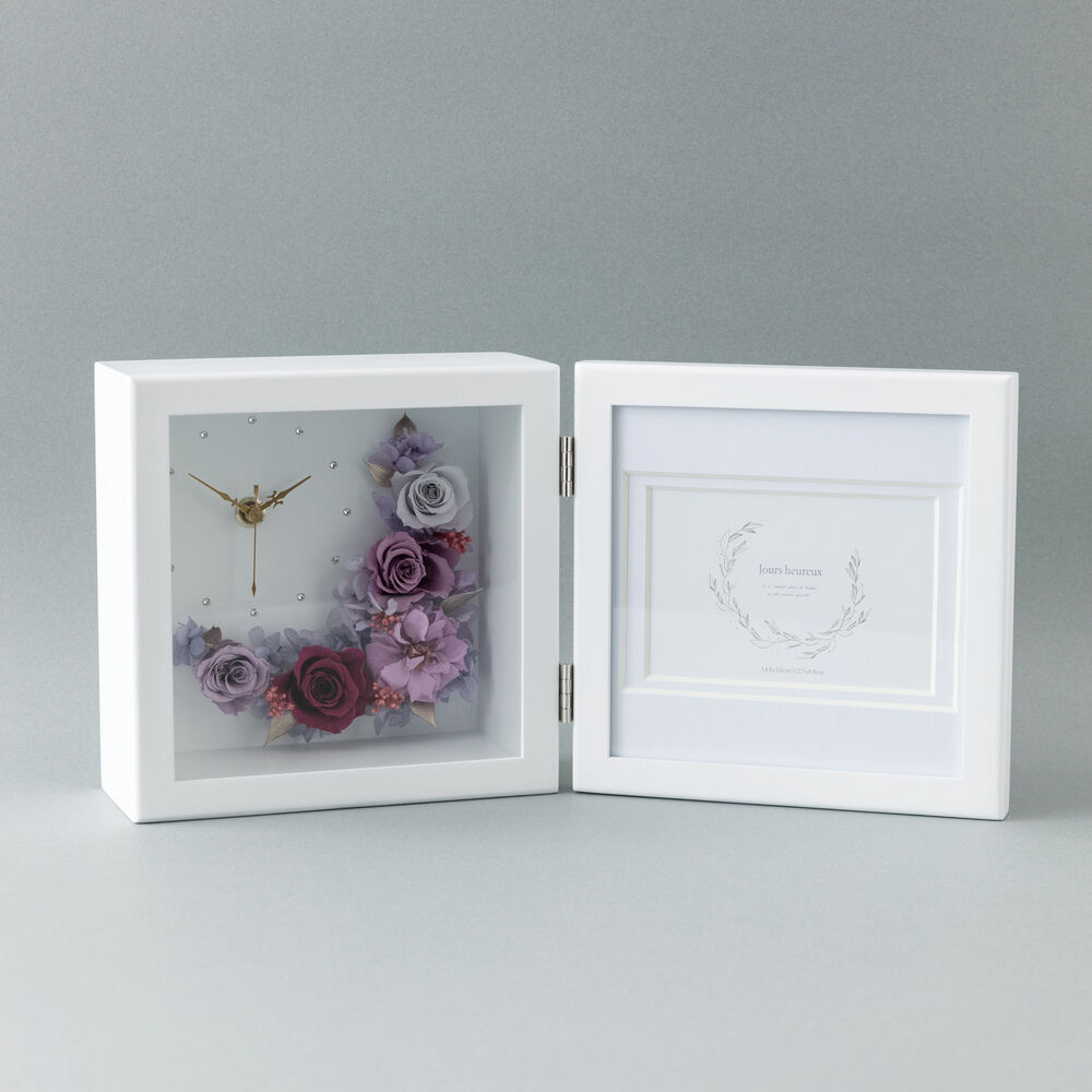 BACKYARD FAMILY「プリザーブドフラワー 写真立て 通販 フォトフレーム お手入れ不要 お手入れ簡単 時計付き」|その他|パープル2