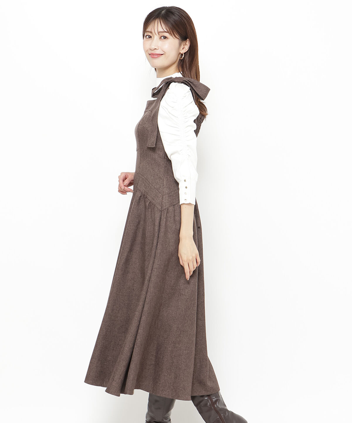 アンドクチュール「ツイードショルダーリボンジャンスカ」|ジャンパースカート|