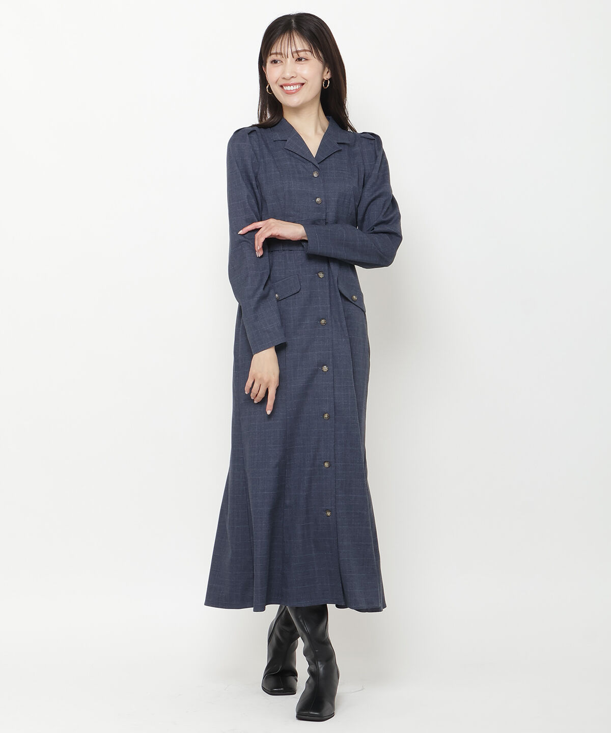 アンドクチュール「パワショルテーラーカラー長袖ワンピース」|ワンピース|