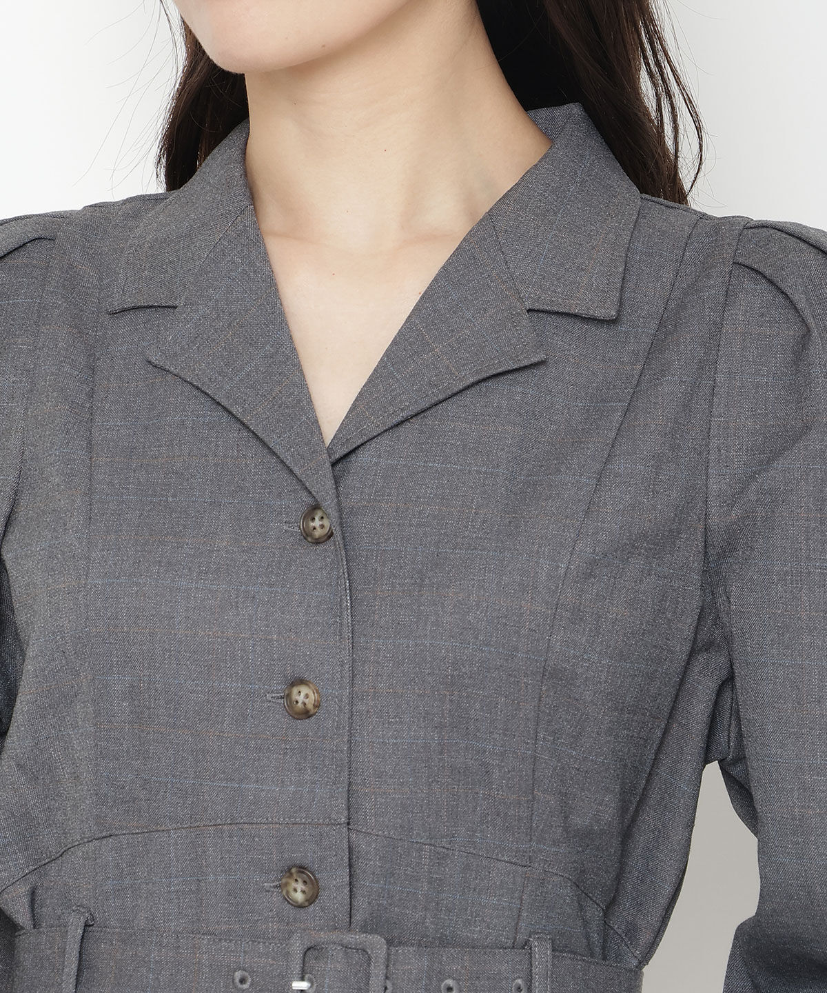 アンドクチュール「パワショルテーラーカラー長袖ワンピース」|ワンピース|