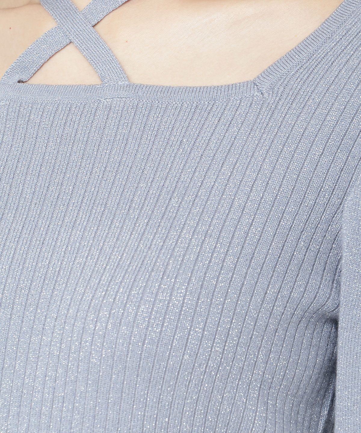 アンドクチュール「スクエアネック袖ギャザーラメプルオーバー」|ニット・セーター|