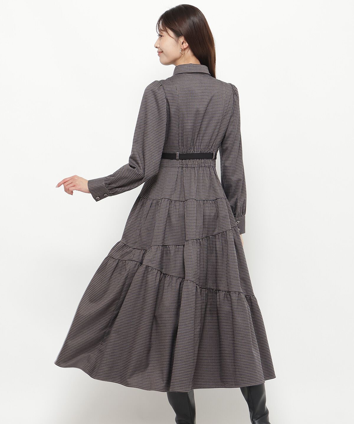 アンドクチュール「千鳥ティアードシャツワンピース」|ワンピース|