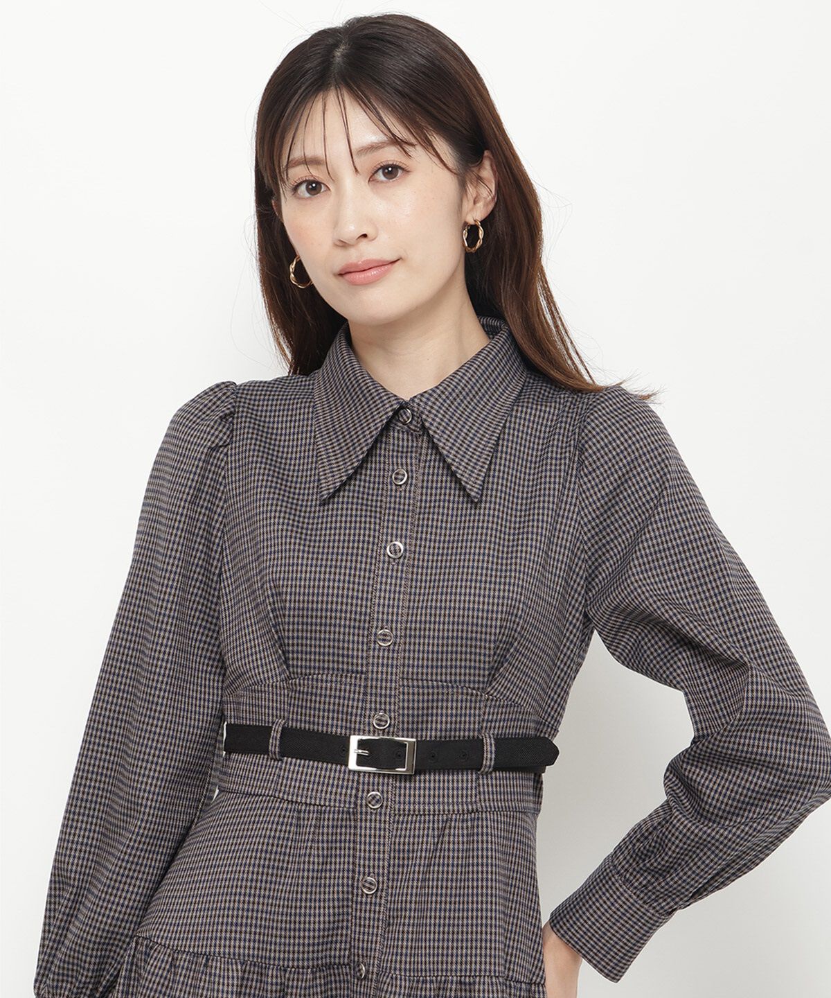 アンドクチュール「千鳥ティアードシャツワンピース」|ワンピース|