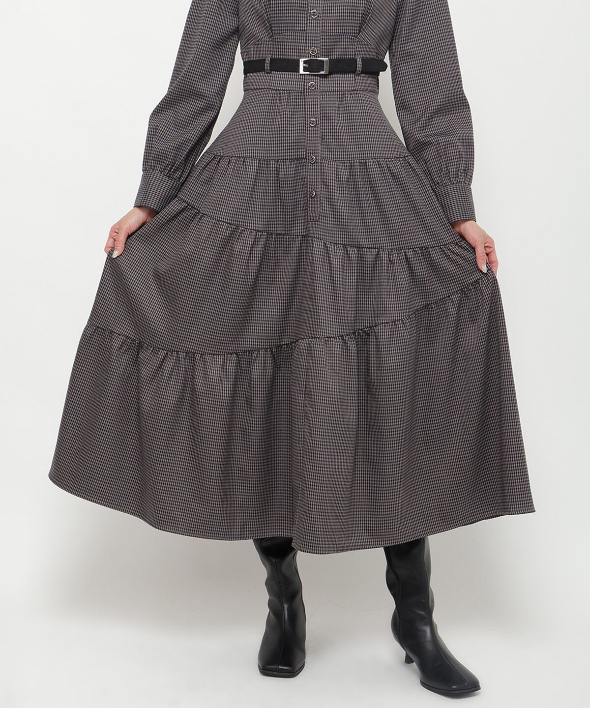 アンドクチュール「千鳥ティアードシャツワンピース」|ワンピース|