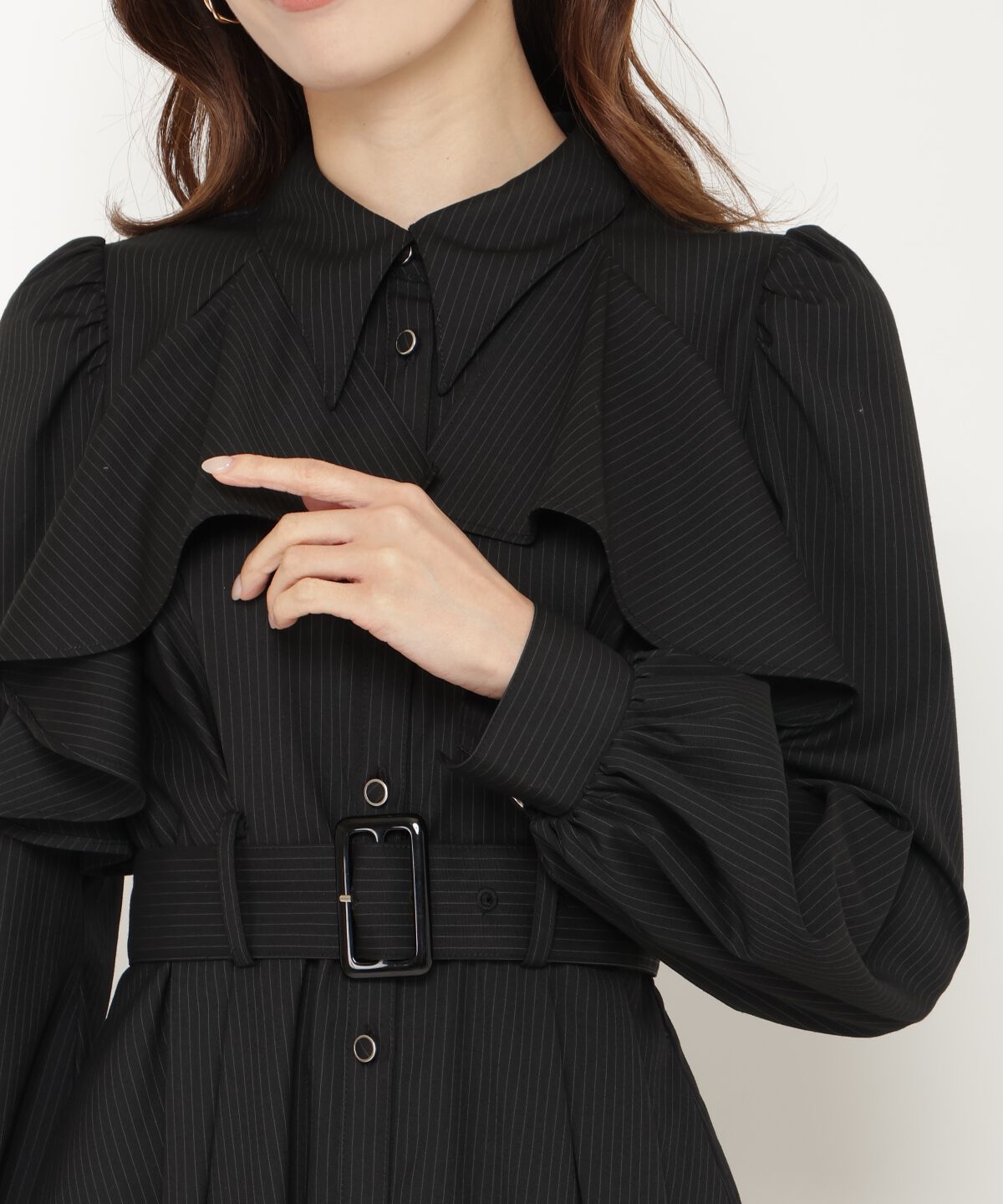 アンドクチュール「ストライプフリルケープワンピース」|ワンピース|