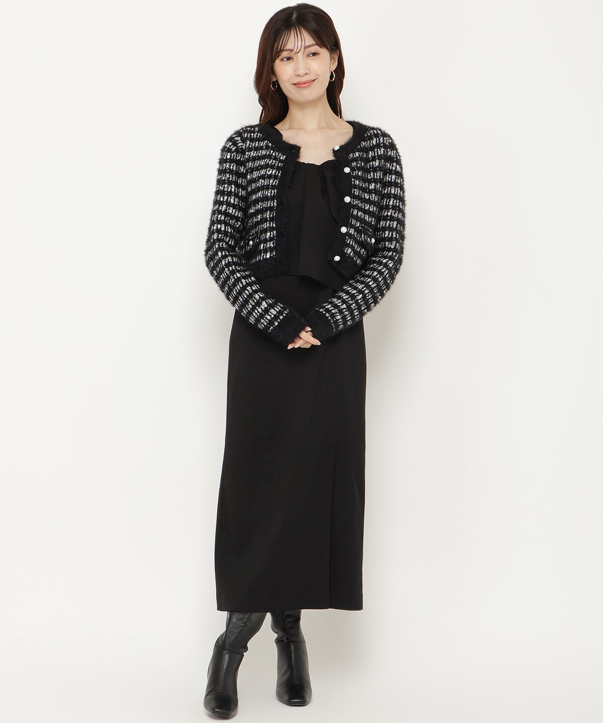 アンドクチュール「フリンジフェザーカーディガン」|カーディガン|