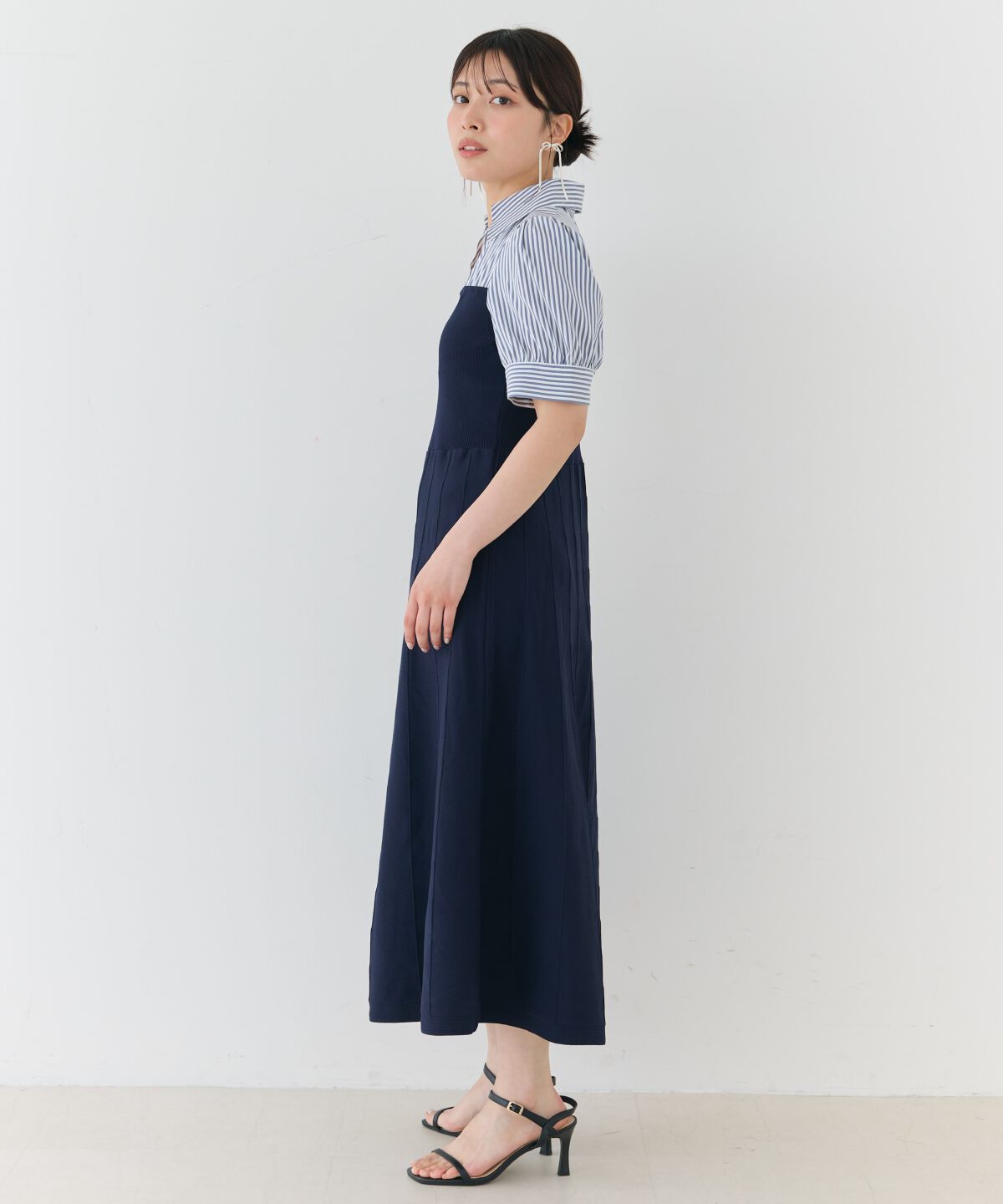 アンドクチュール「スキッパーシャツドッキング5分袖ワンピース」|ワンピース|