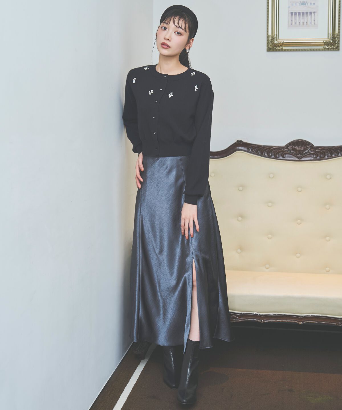 アンドクチュール「ビジュー&times;パールニットカーディガン」|カーディガン|