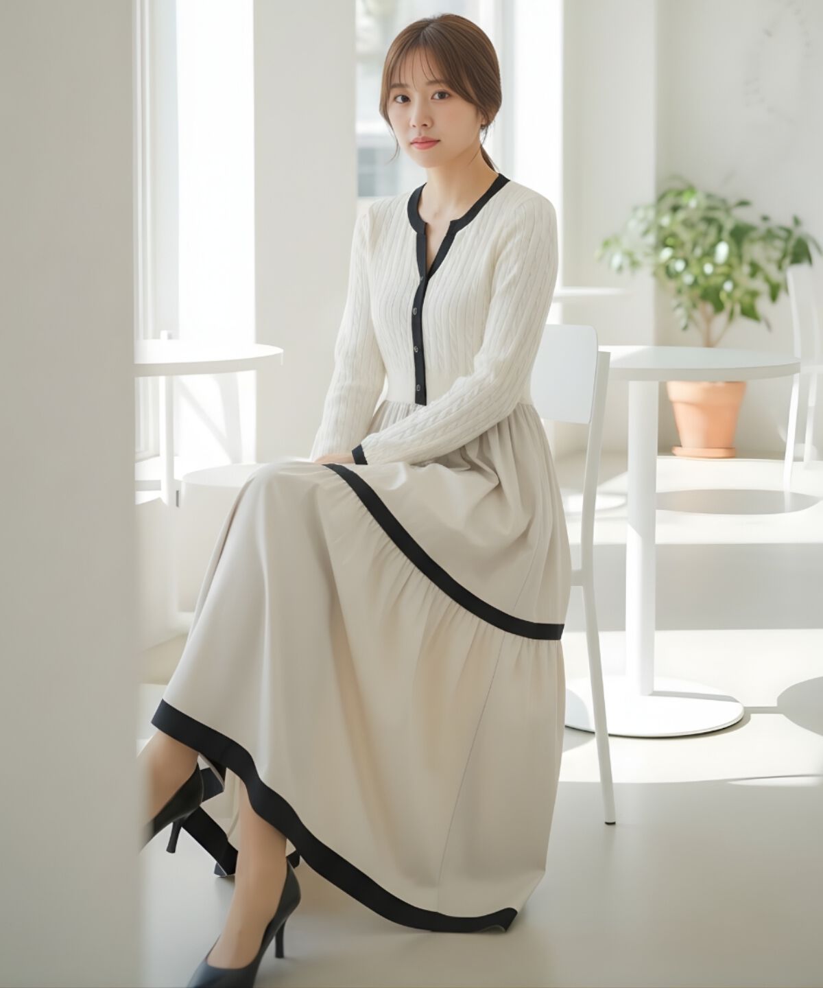 アンドクチュール「ケーブル編みニットドッキングワンピース」|ワンピース|