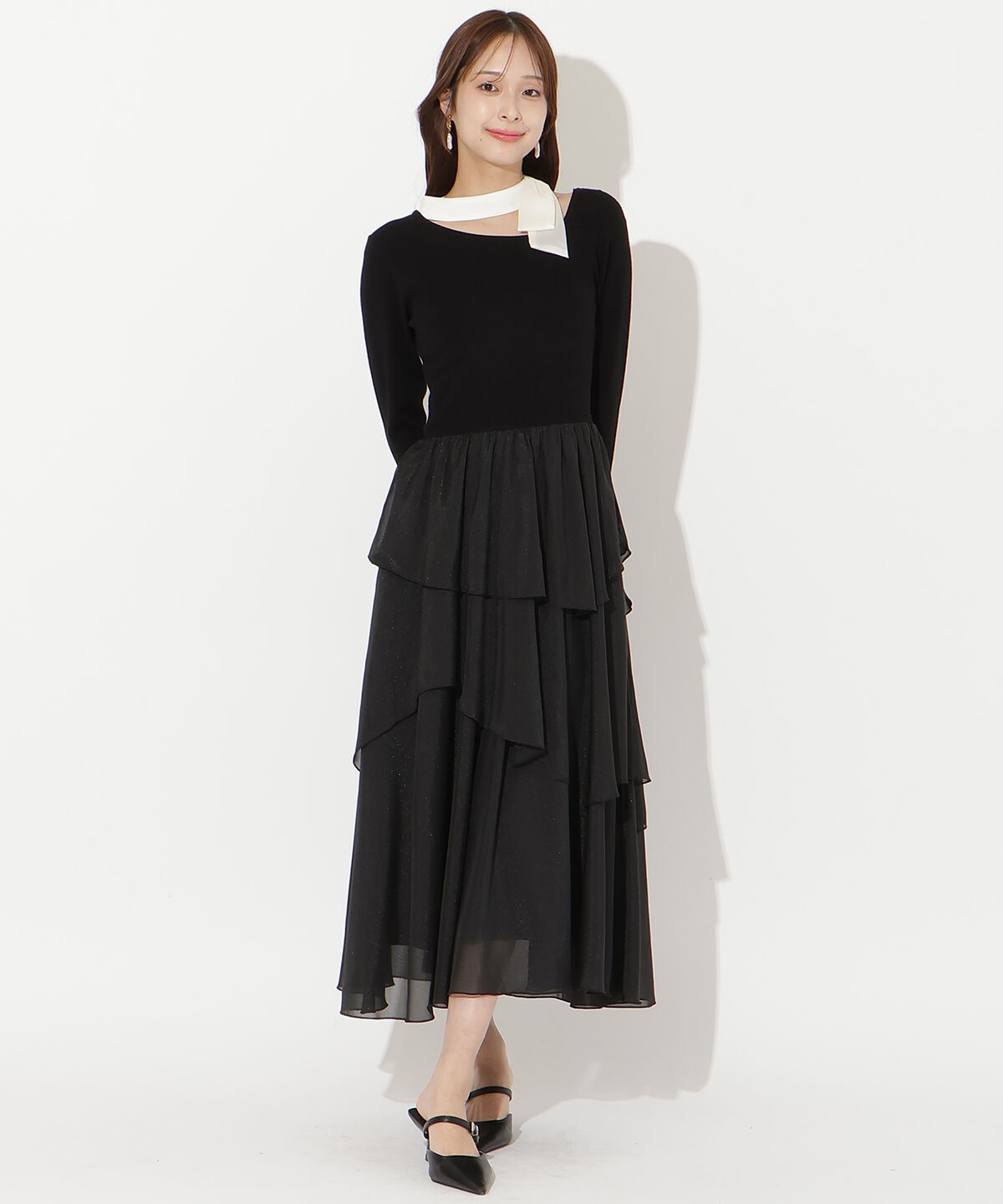 アンドクチュール「リボン付きニットドッキングワンピース」|ワンピース|