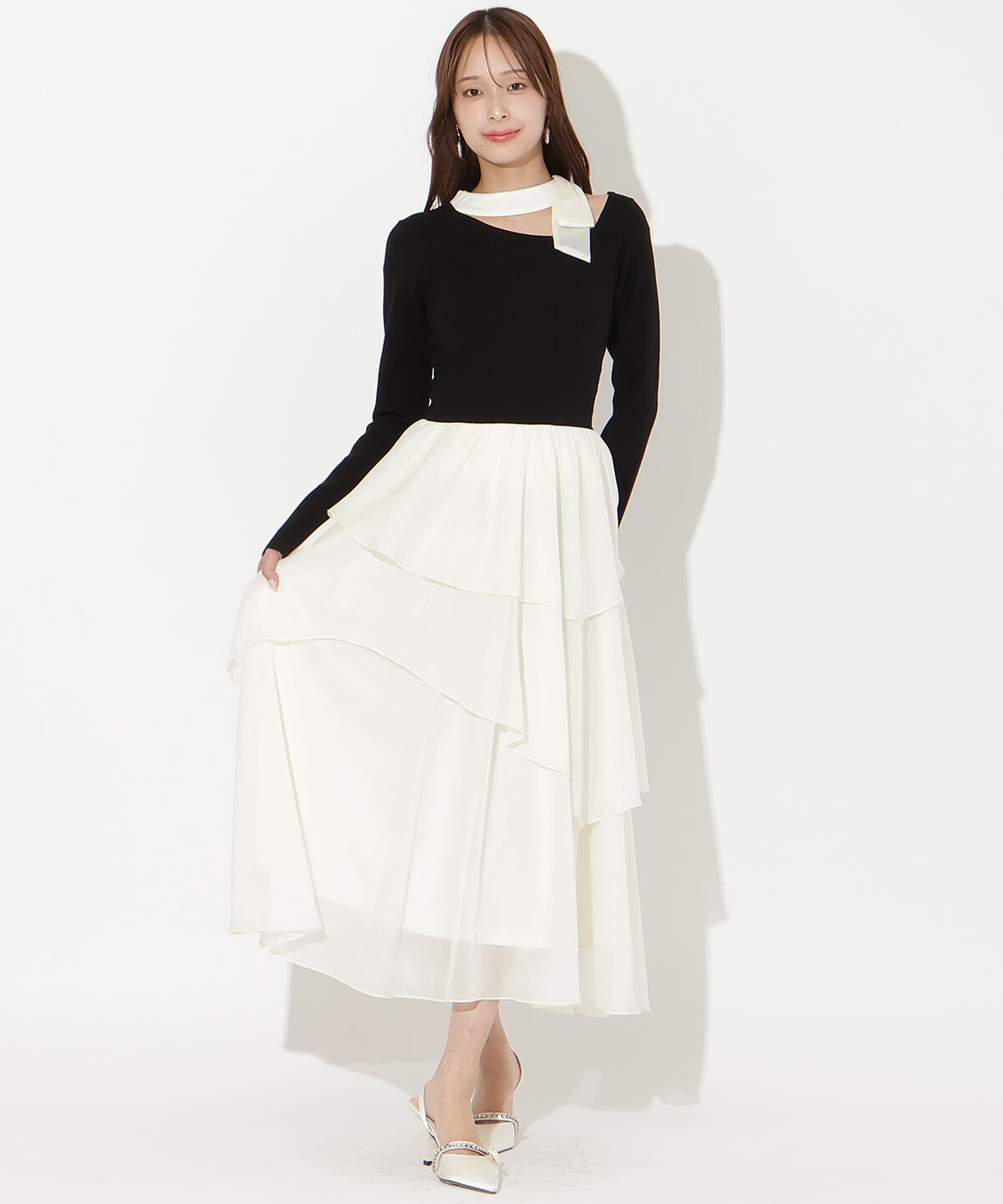 アンドクチュール「リボン付きニットドッキングワンピース」|ワンピース|