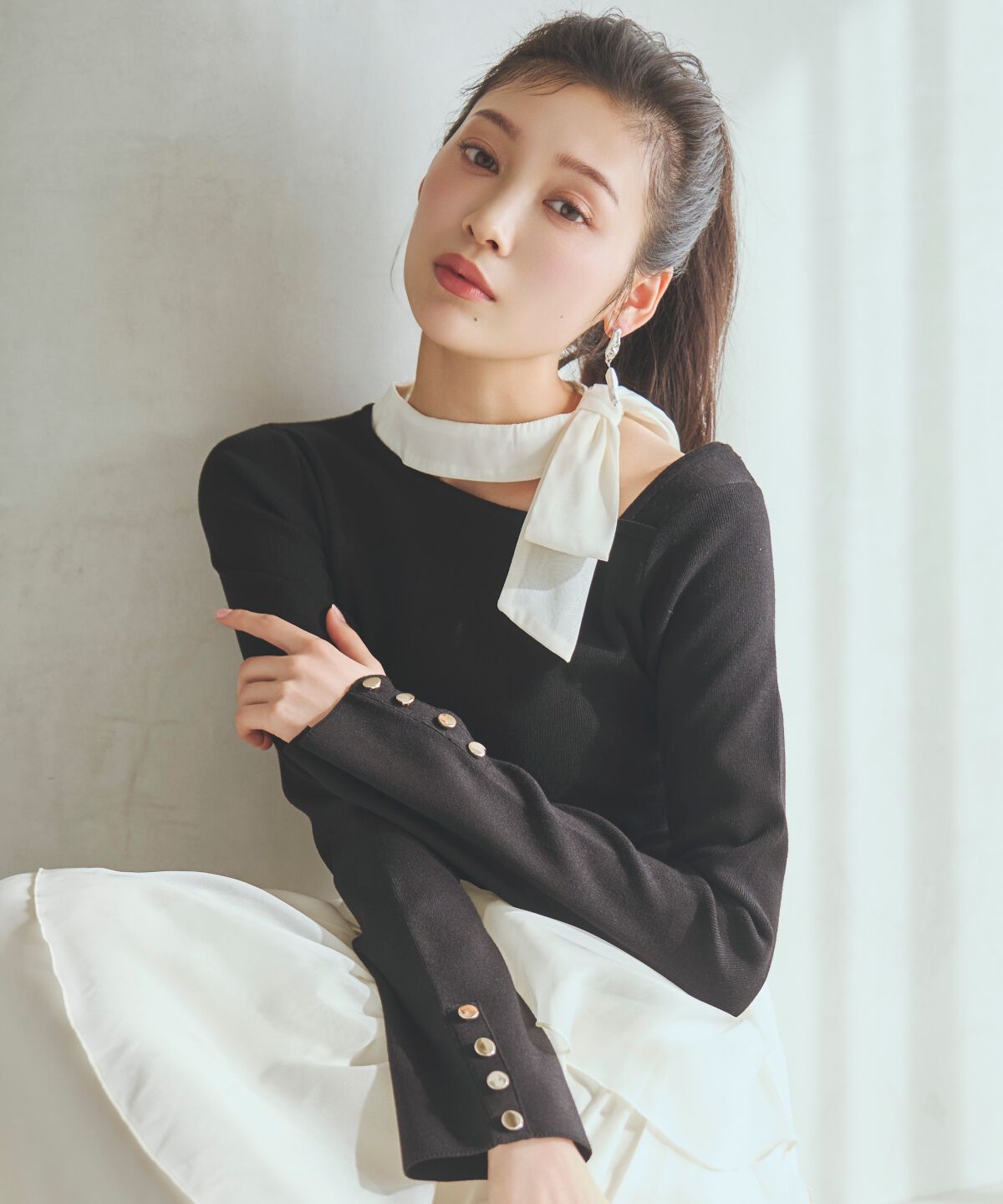 アンドクチュール「リボン付きニットドッキングワンピース」|ワンピース|