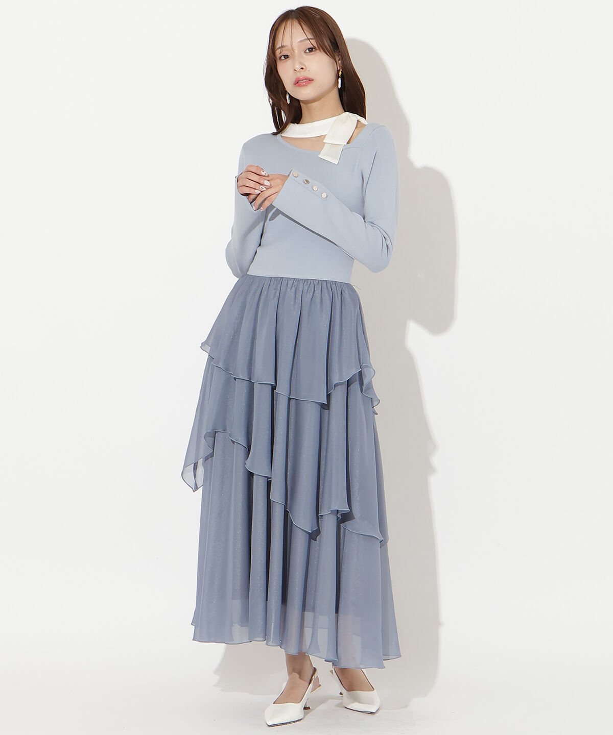 アンドクチュール「リボン付きニットドッキングワンピース」|ワンピース|